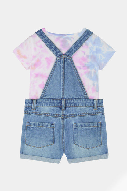 F&F - Natural Denim Bibshort With Tie Dye T-Shirt Set