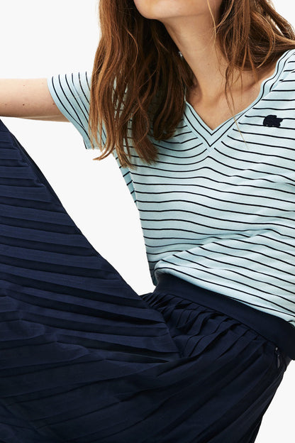 Lacoste - Women's V-Neck Striped Cotton T-Shirt