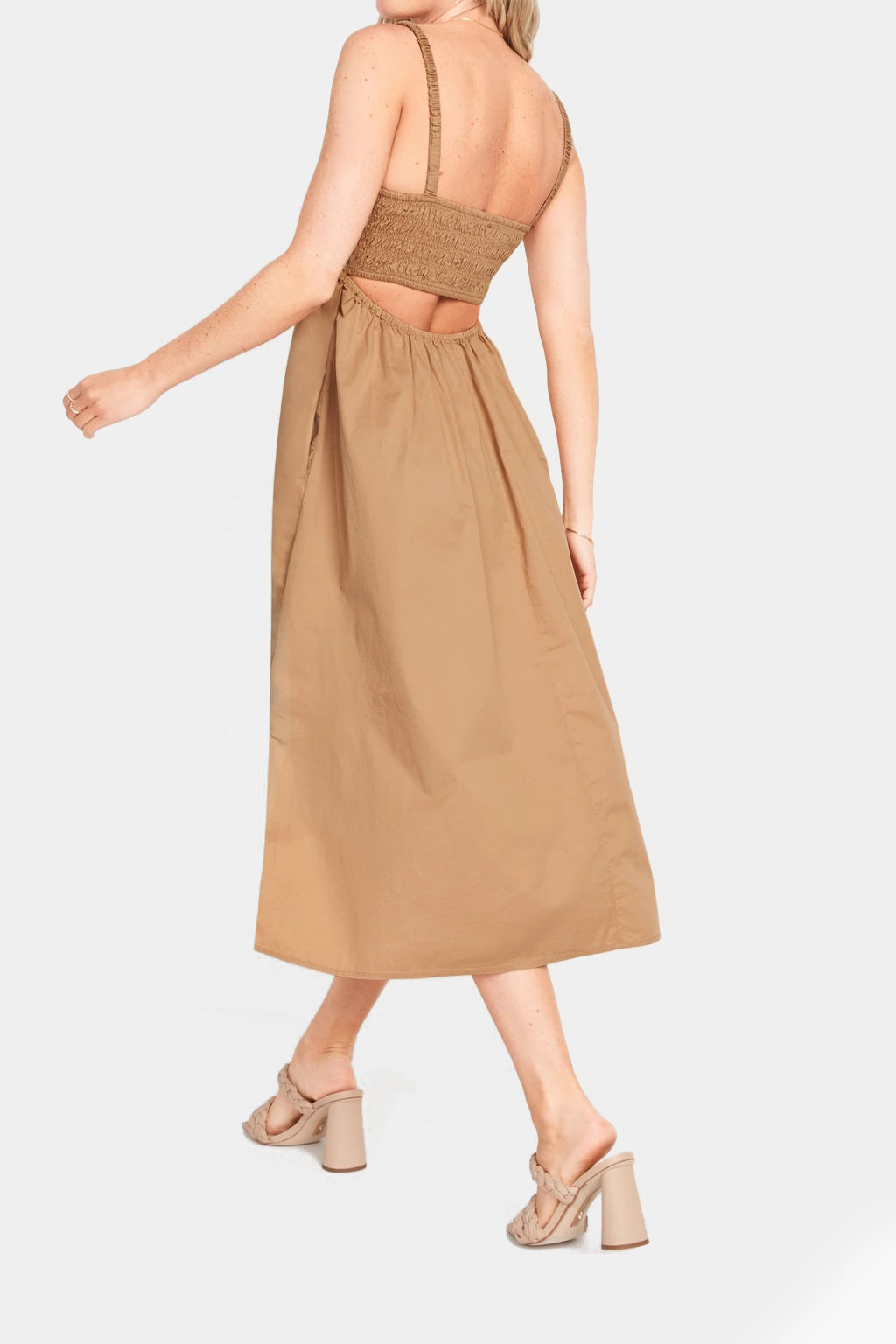 Old Navy - Fit & Flare Sleeveless Cotton-Poplin Smocked-Bodice Midi Dress